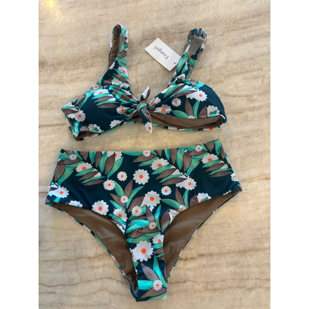 Women's Trangel Bikini Set L green White Floral